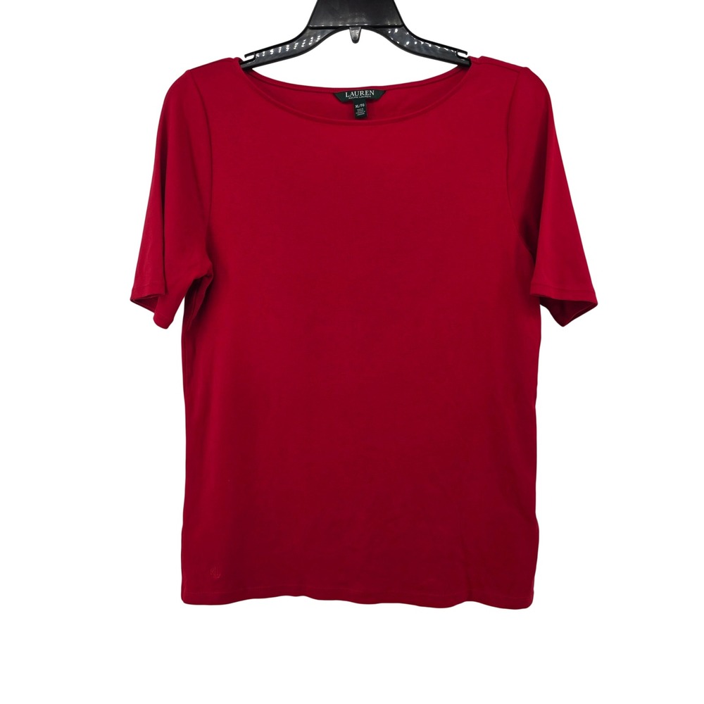 Lauren Ralph Lauren Red Boat Neck Short Sleeve Top Cotton Blend XL Casual Preppy